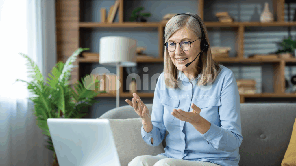 Trainer delivering an online training session through a virtual classroom