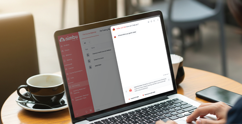 Trainer using Nimbu LMS with AI-assisted tools to create learning content