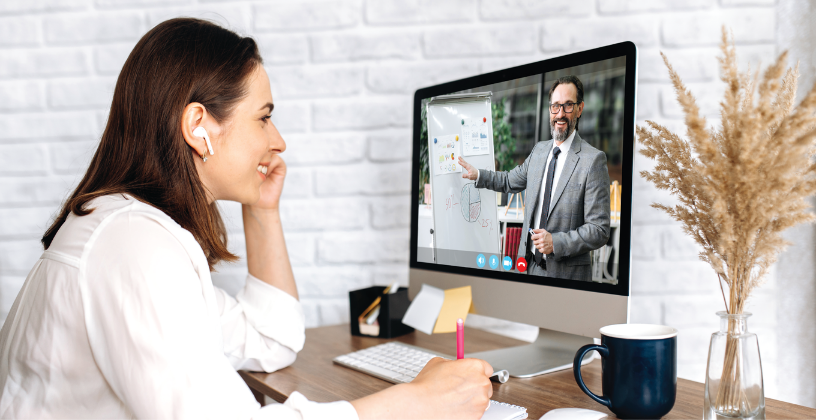 Student attending a live online training session with a trainer