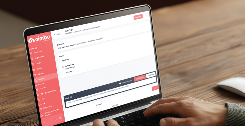 Nimbu LMS interface for managing online assessments and student submissions