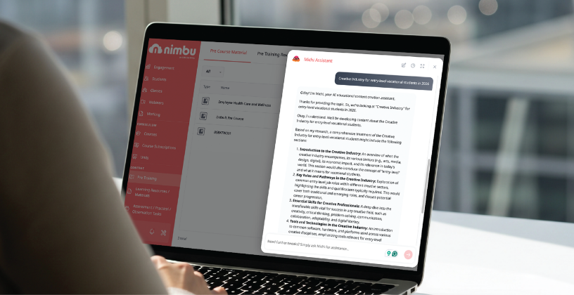Trainer using Nimbu LMS with AI assistance to create learning resources and training content