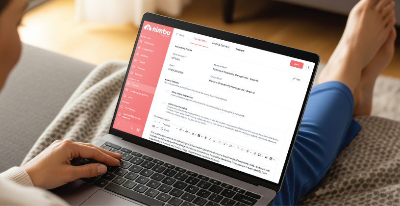 Nimbu LMS interface for creating and managing RTO course content
