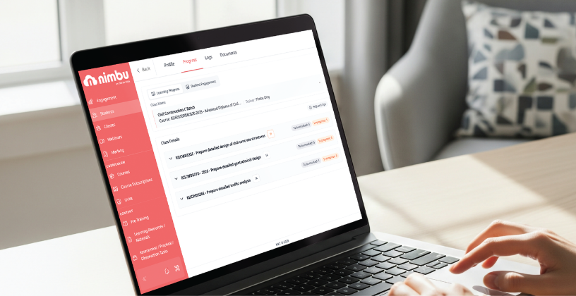 Nimbu LMS dashboard for tracking student progress and supporting RTO compliance