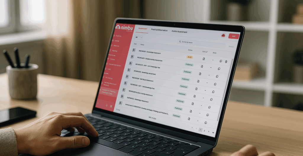 Assessment management dashboard for creating, organising, and tracking online student assessments.